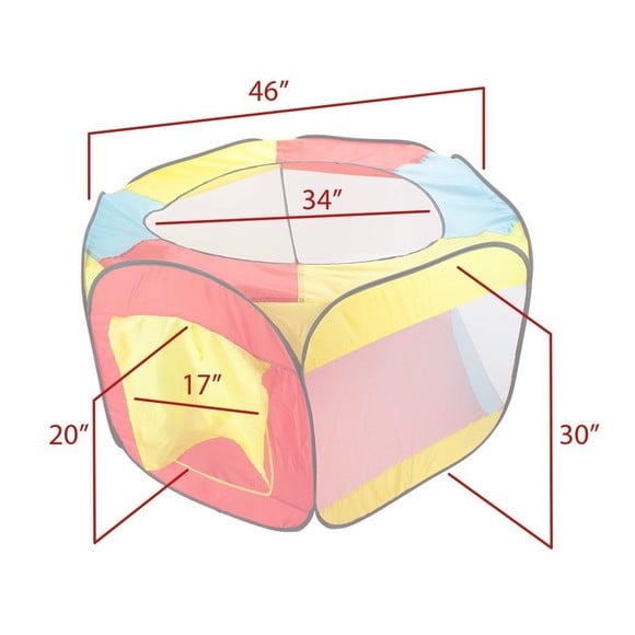 Hexagon Pop Up Ball Pit Tent with Mesh Netting and Carrying Case