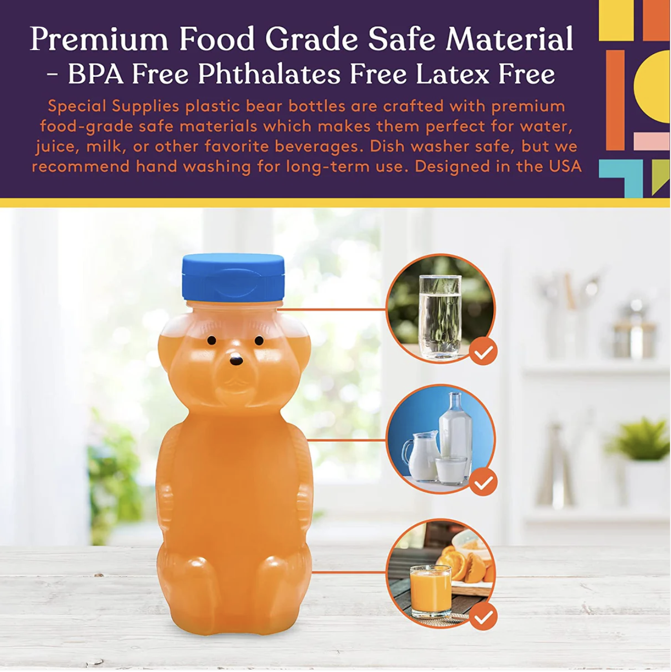 Juice Bear Bottle Drinking Cup with Long Straws, 3-pack