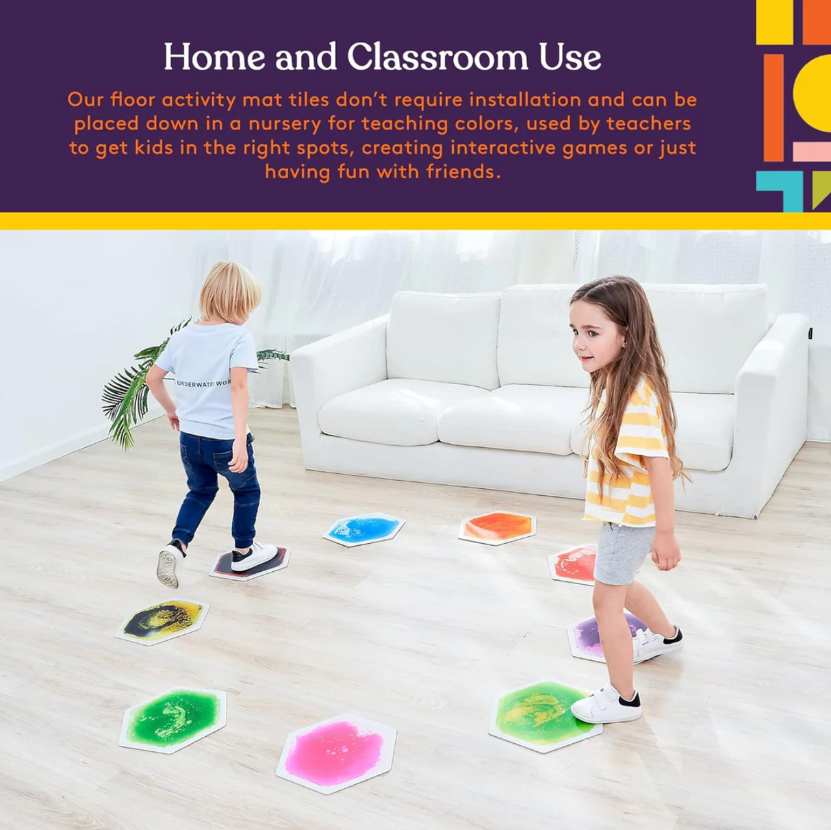 Hexagon Floor Liquid Tiles for Kids, Set of 9