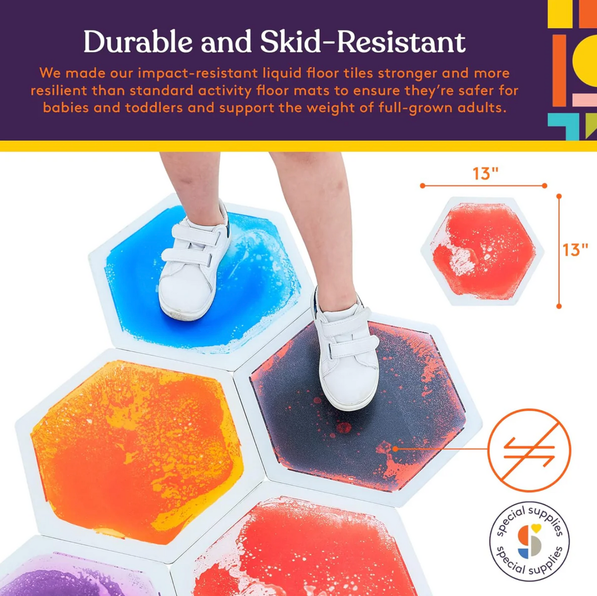 Hexagon Floor Liquid Tiles for Kids, Set of 9