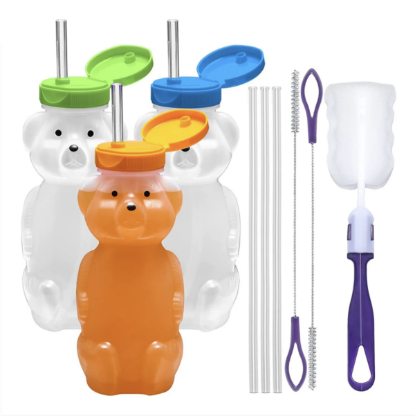 Juice Bear Bottle Drinking Cup with Long Straws, 3-pack - Image 2