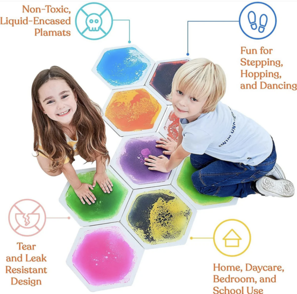 Hexagon Floor Liquid Tiles for Kids, Set of 9